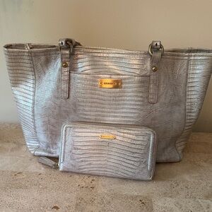 Brahmin Metallic Silver Tote and Wallet